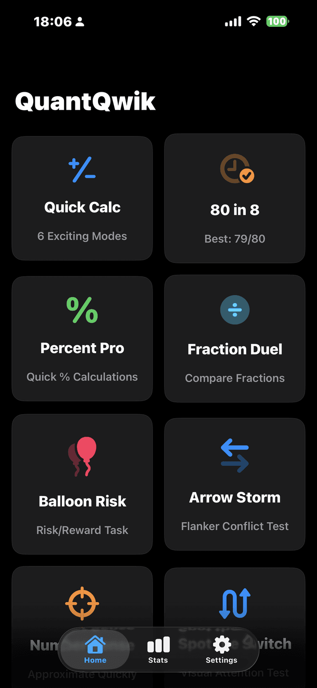 QuantQwik app interface showing quant interview prep games